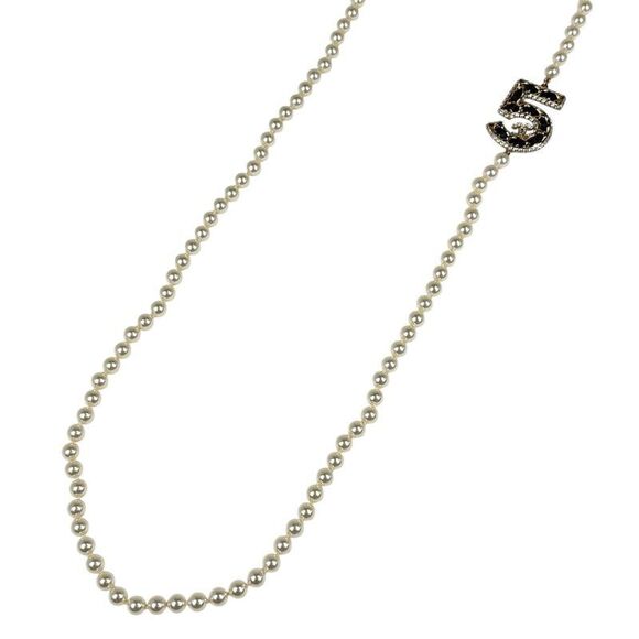 Chanel Jewelry - Chanel Cocomark Fake Pearl Necklace NO.5 Rhinestone Long Necklace GP Fake Pearl
